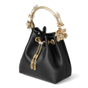 Jimmy Choo Bon Bon flower-appliqué satin bag black