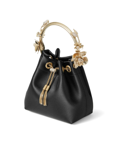 Jimmy Choo Bon Bon flower-appliqué satin bag black