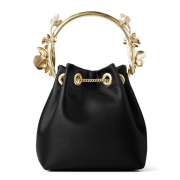 Jimmy Choo Bon Bon flower-appliqué satin bag black