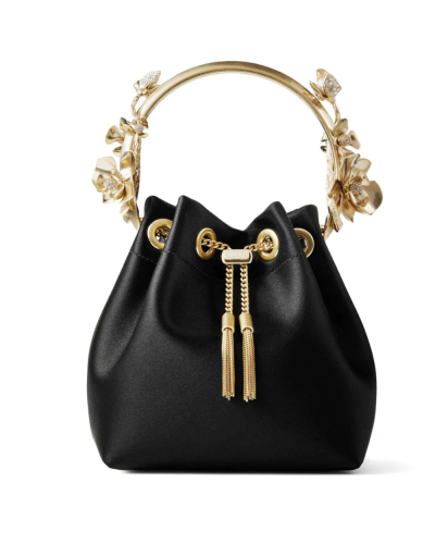 Jimmy Choo Bon Bon flower-appliqué satin bag black